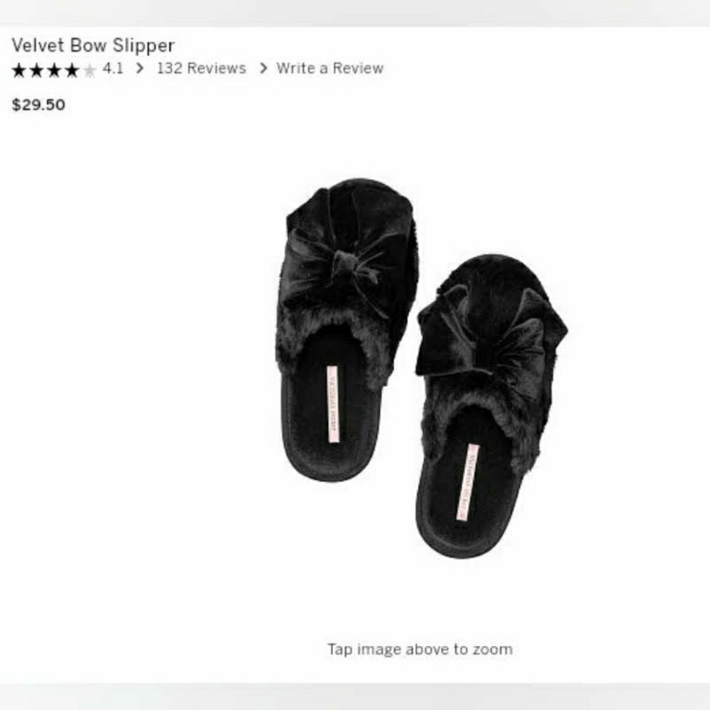 Victoria Secret Pink ~Black Velvet Bow Slippers
